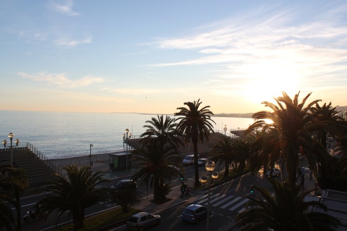 Sunset in Nice from our hotel. Photo by Steve Collier.